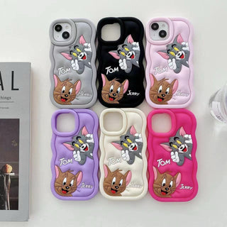 Silicone soft 3d tom & jerry wavy edge phone back case cover for iPhone